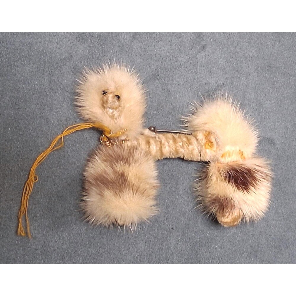 Vintage Fur Poodle Brooch Blond Beige Pin